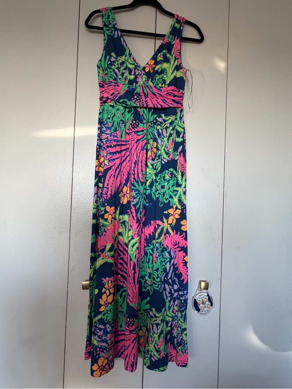 Lilly Pulitzer Navy Maxi Dress with Neon Pink & Lime